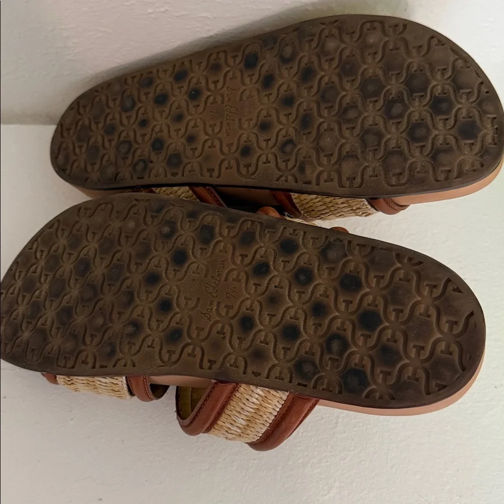 Women Sam Edelman Brown & Tan Raffia/ Leather Rowan Slide Sandals Preloved 7.5 - Picture 4 of 4